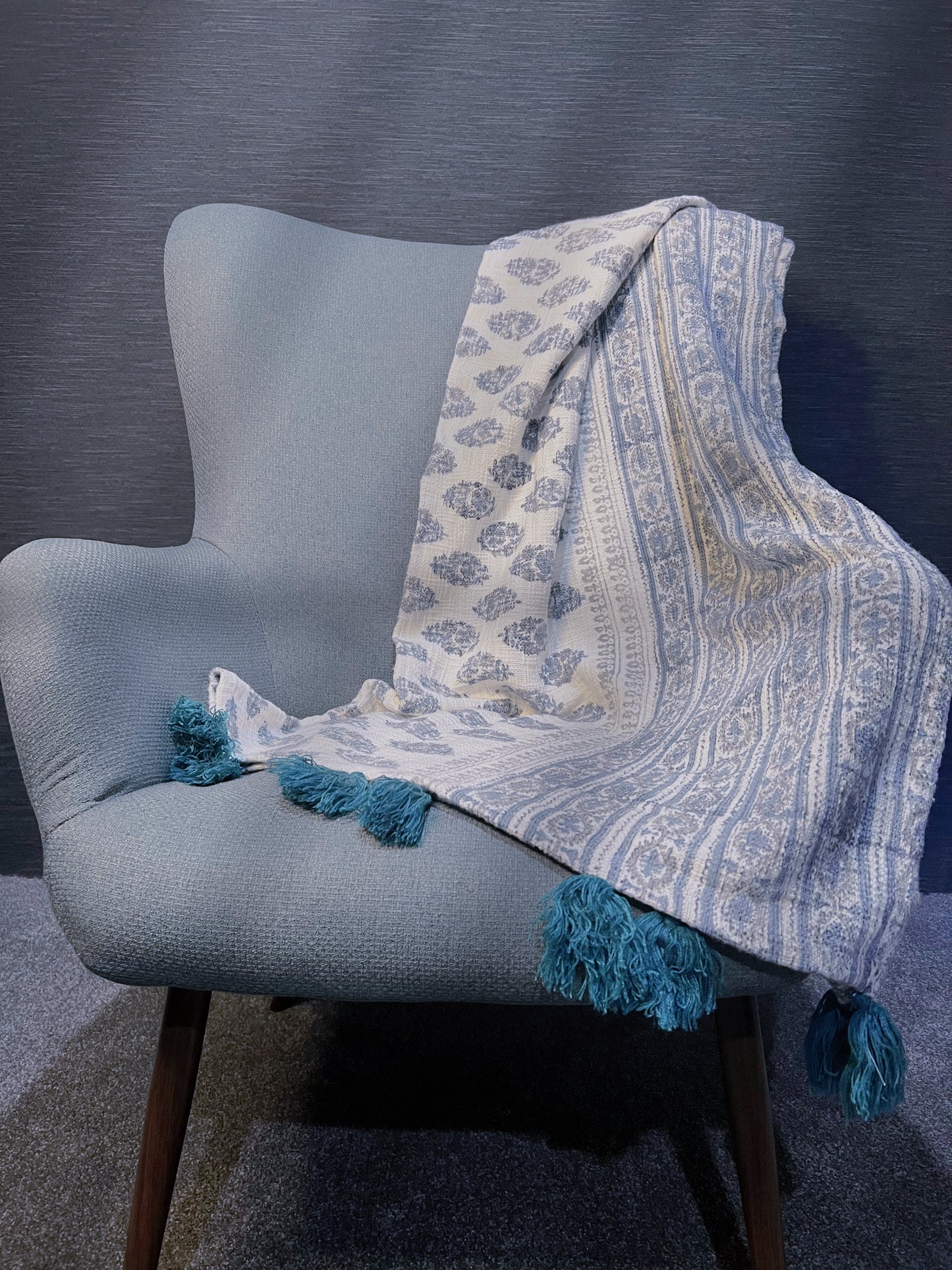 Grey Floral Handwoven Throw Blankets