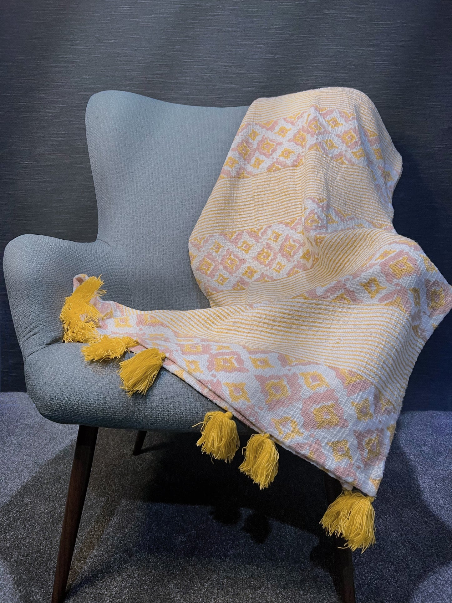 Yellow Tassel Handwoven Throw Blankets