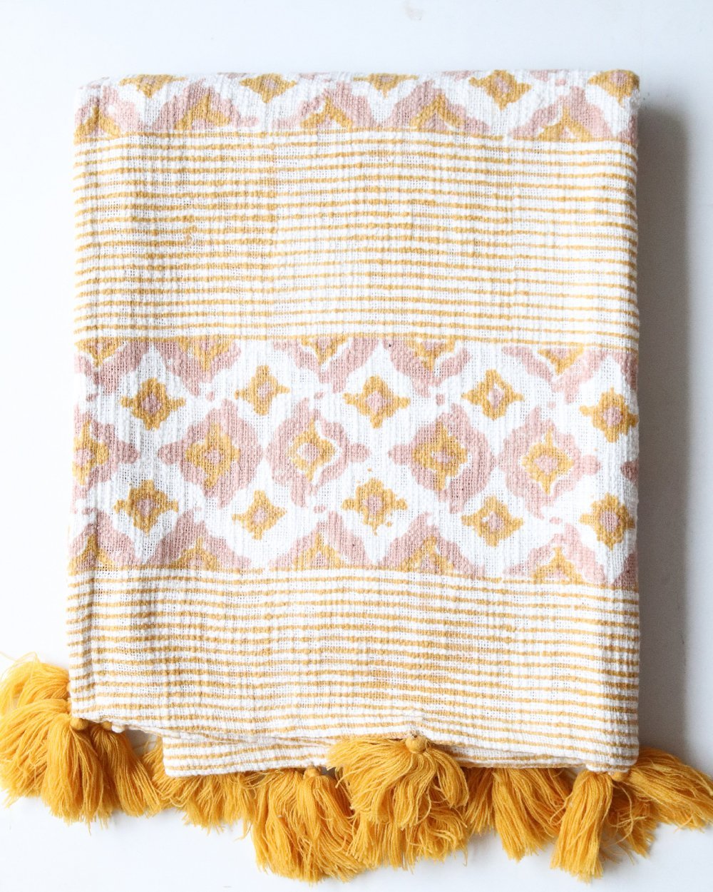 Yellow Tassel Handwoven Throw Blankets